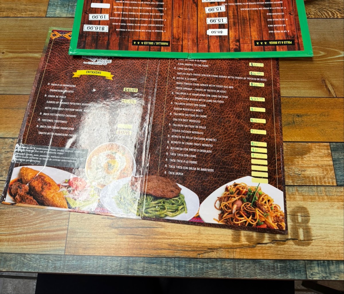 Machu Picchu The Inka Way menu board