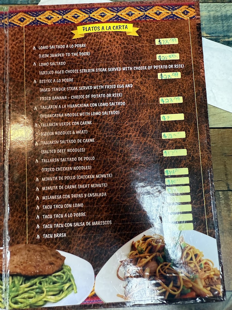 Machu Picchu The Inka Way menu board