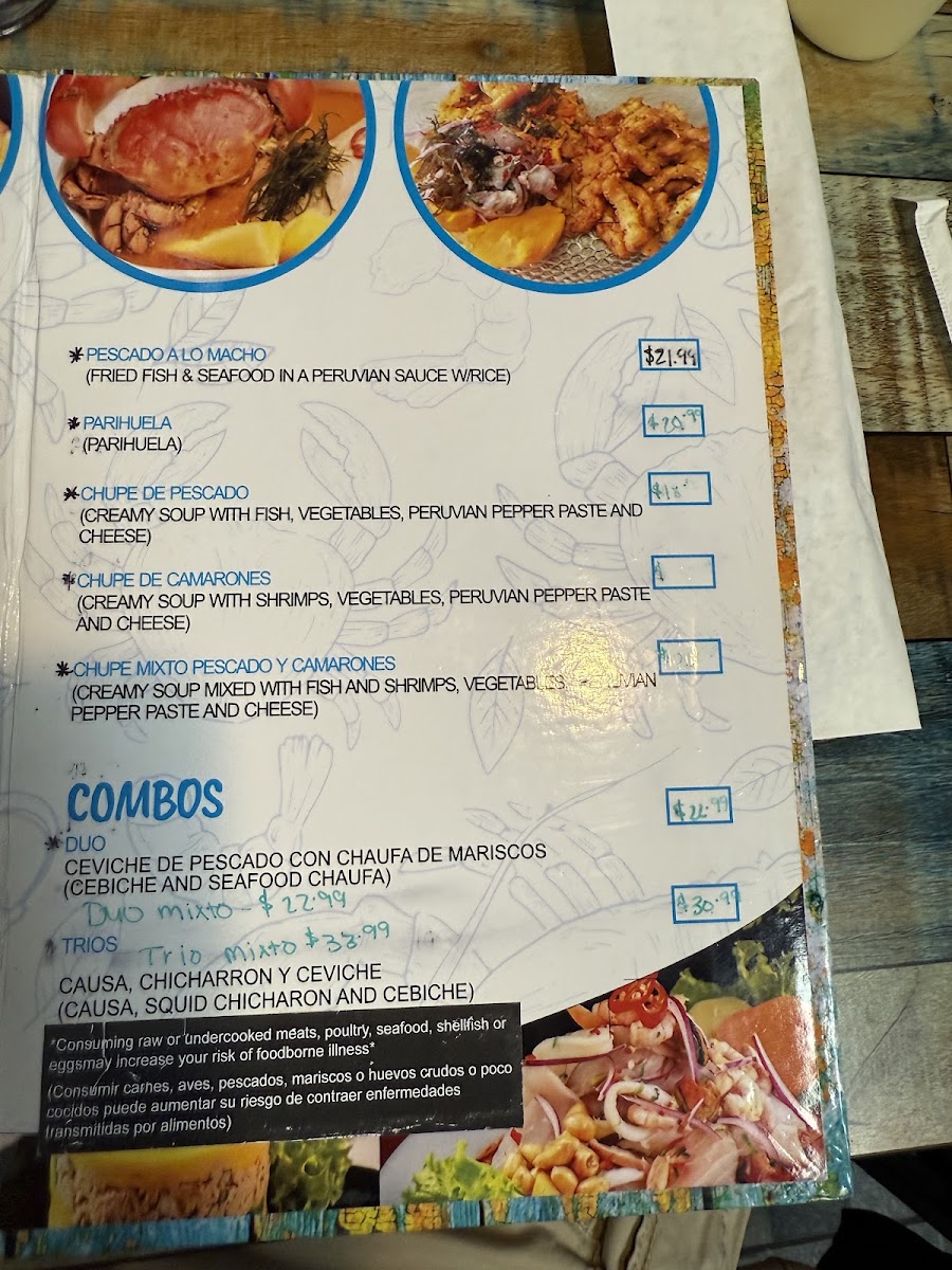 Machu Picchu The Inka Way menu board