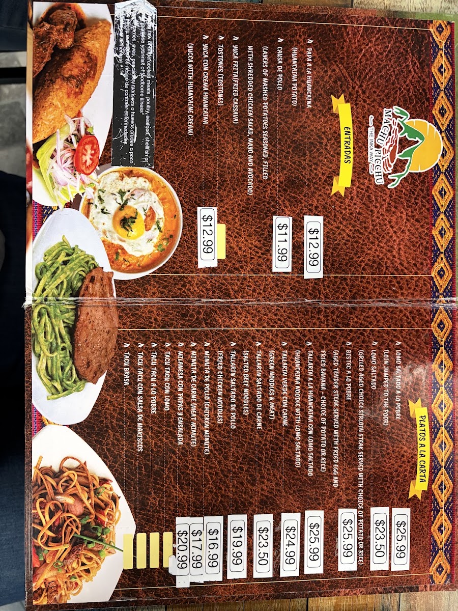 Machu Picchu The Inka Way menu board