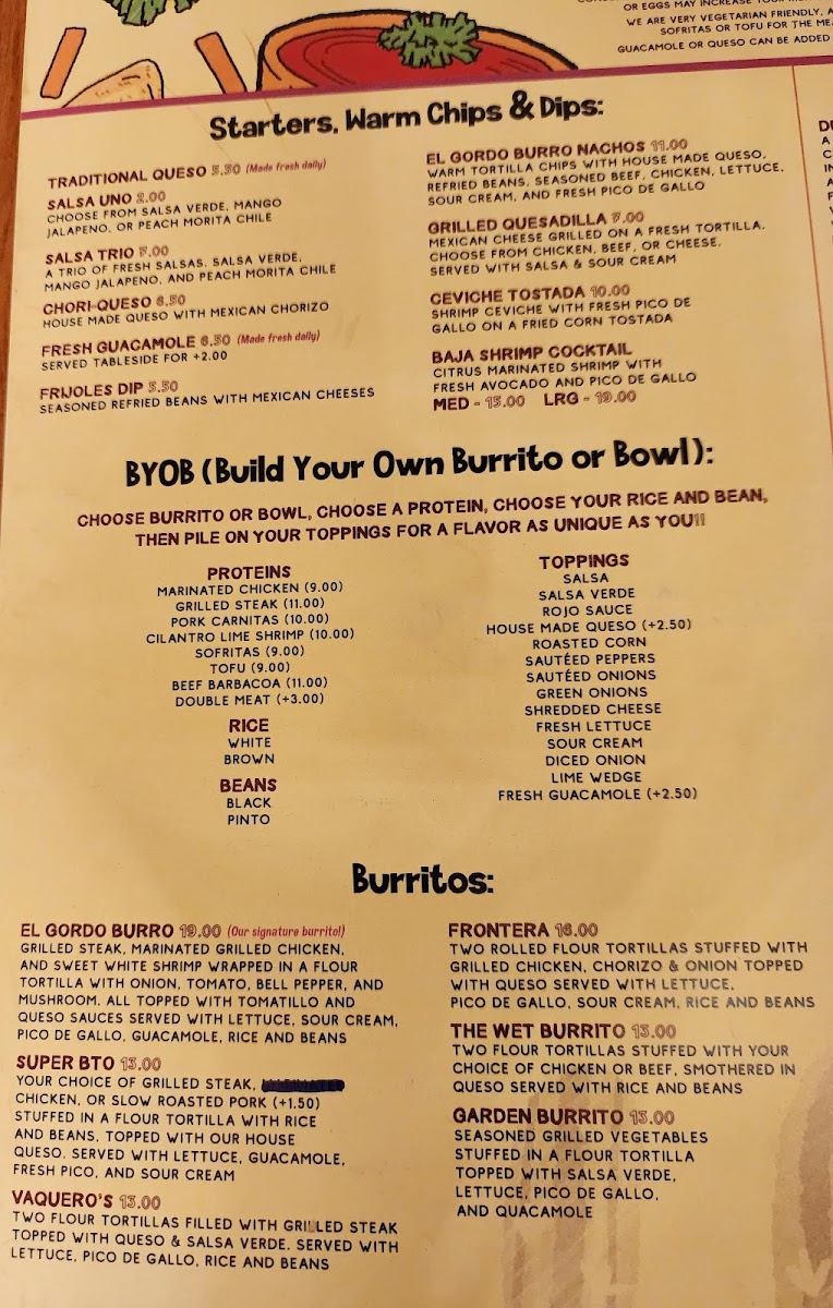 El Gordo Burro menu board