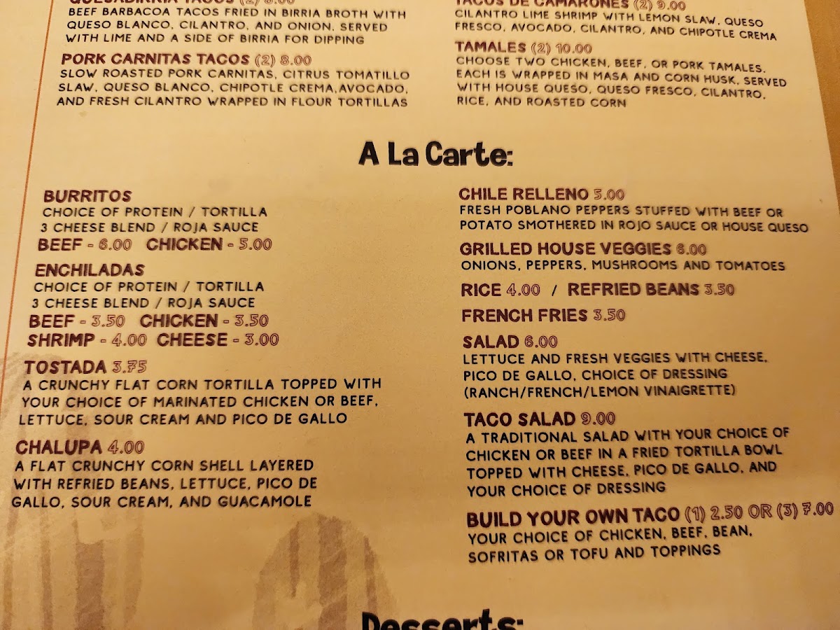 El Gordo Burro menu board