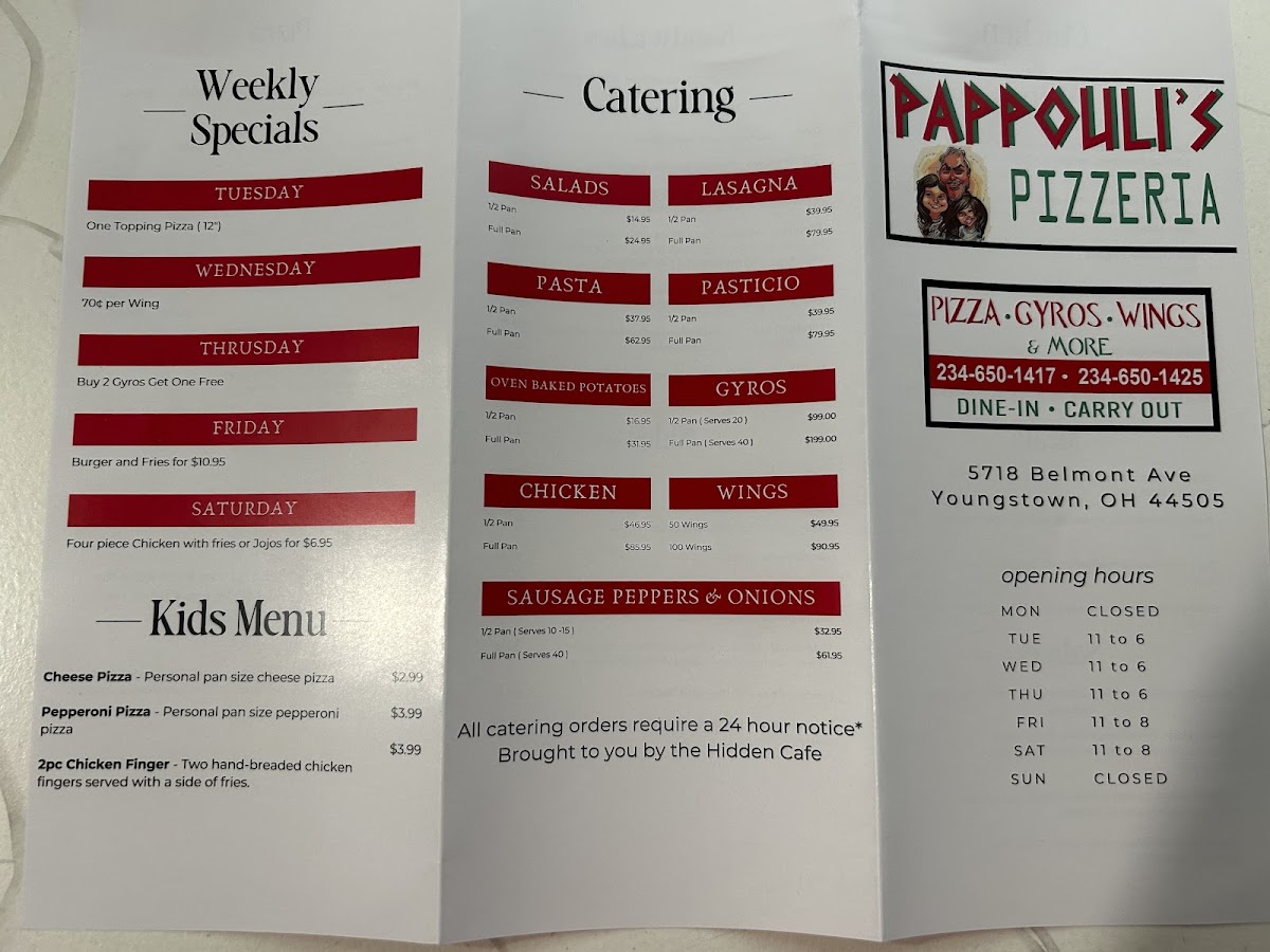 Pappouli’s Pizzeria menu board