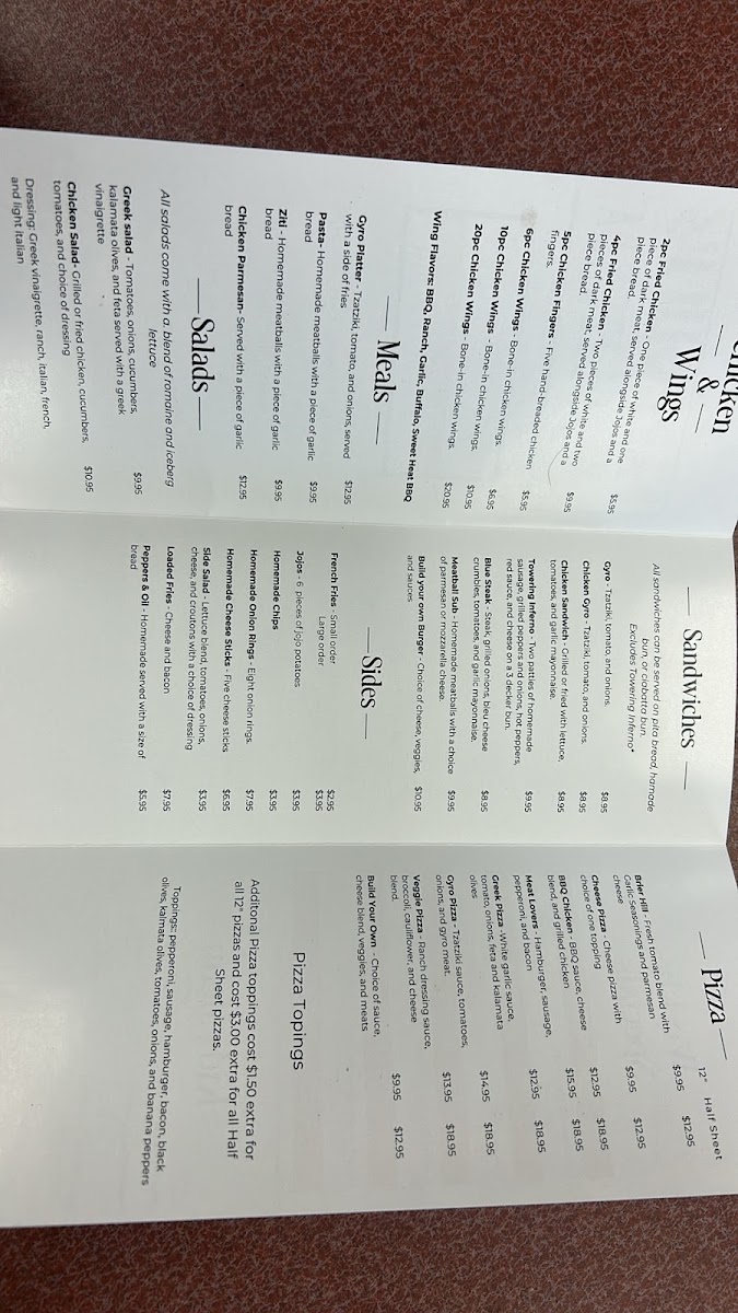 Pappouli’s Pizzeria menu board