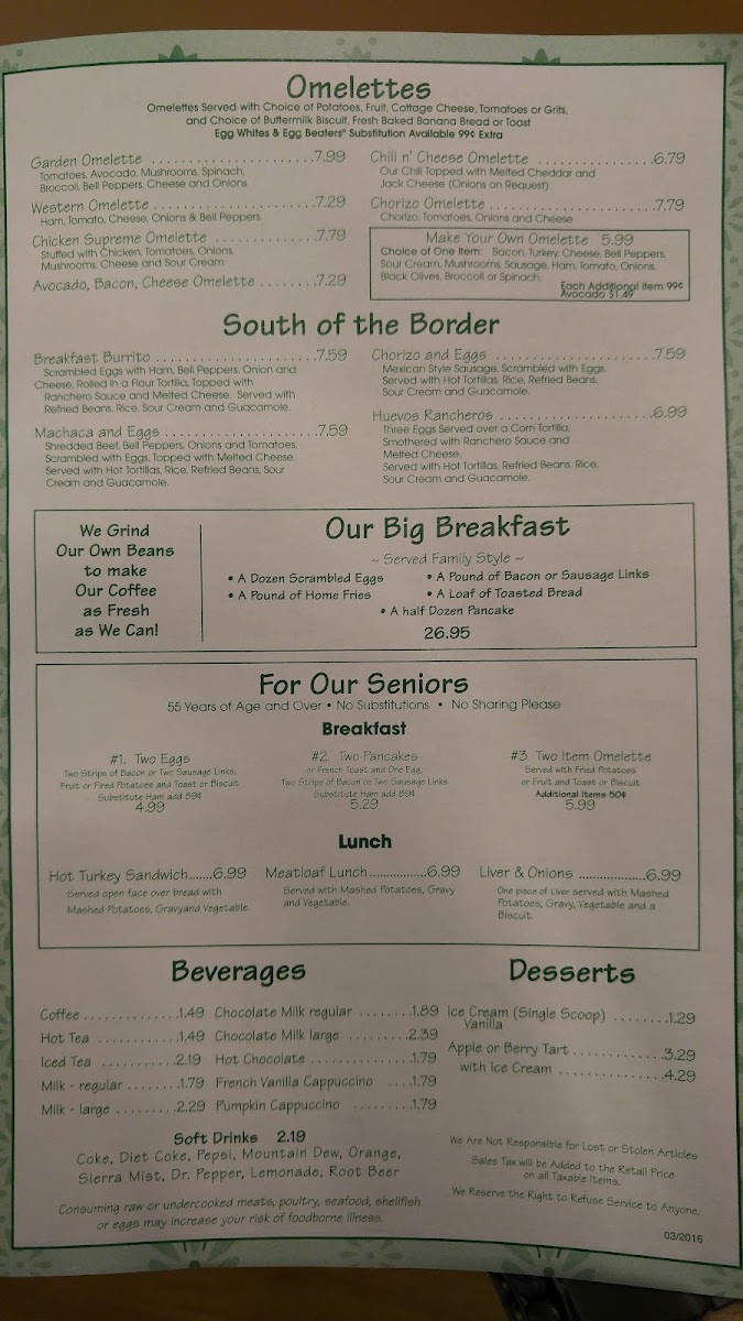 Molly Brown's LLC menu board