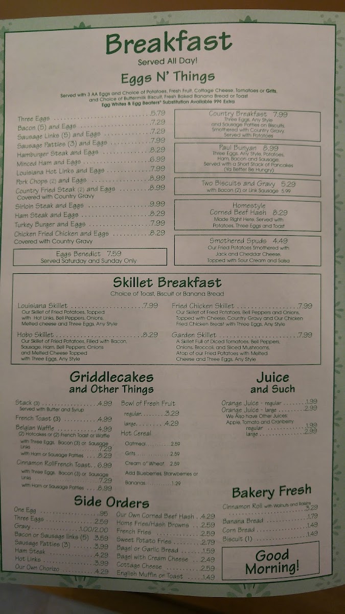 Molly Brown's LLC menu board
