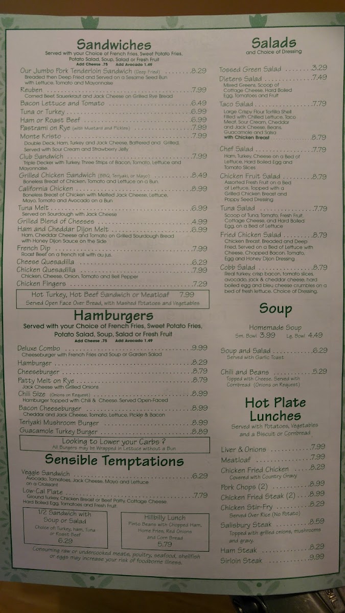 Molly Brown's LLC menu board