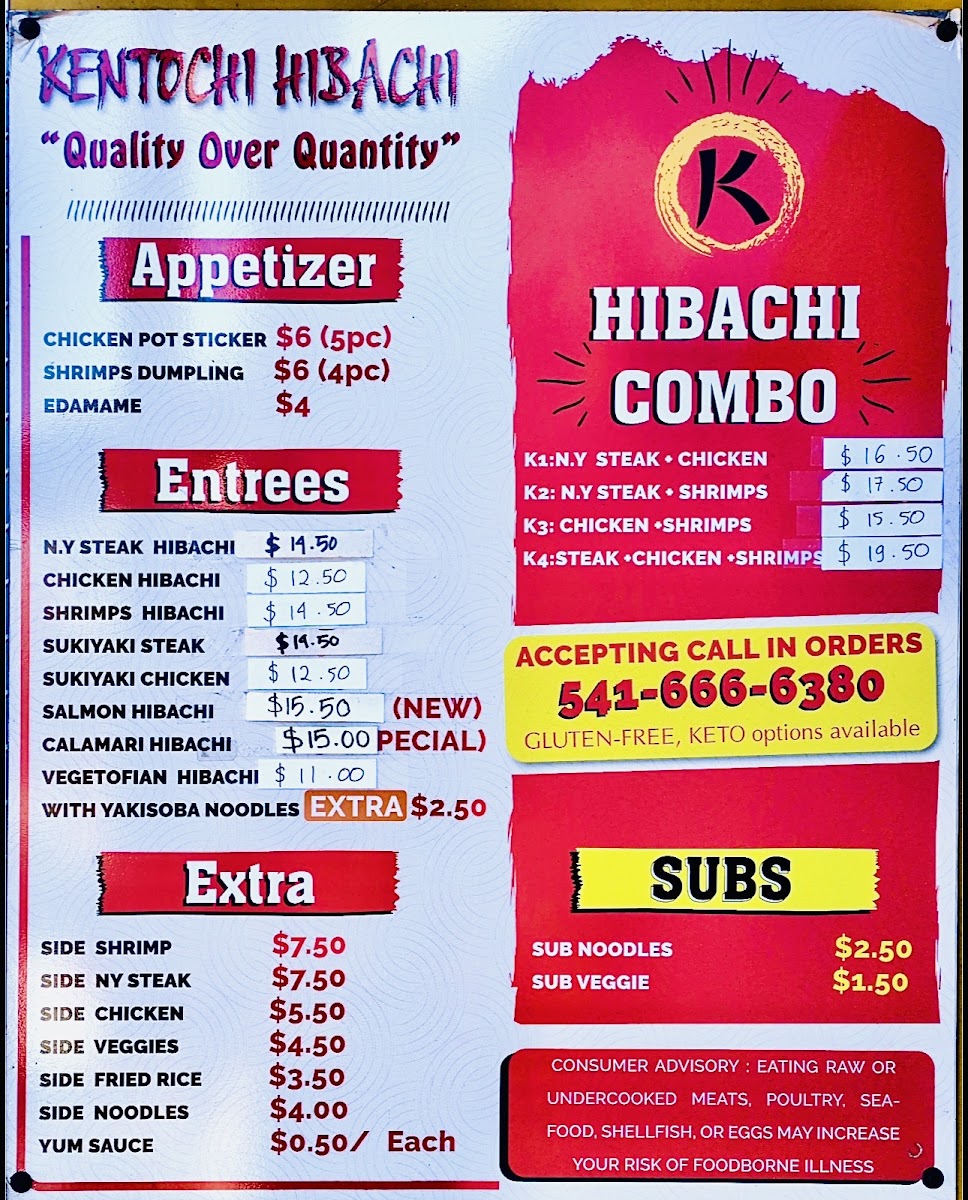 Kentochi Hibachi On Wheels menu board