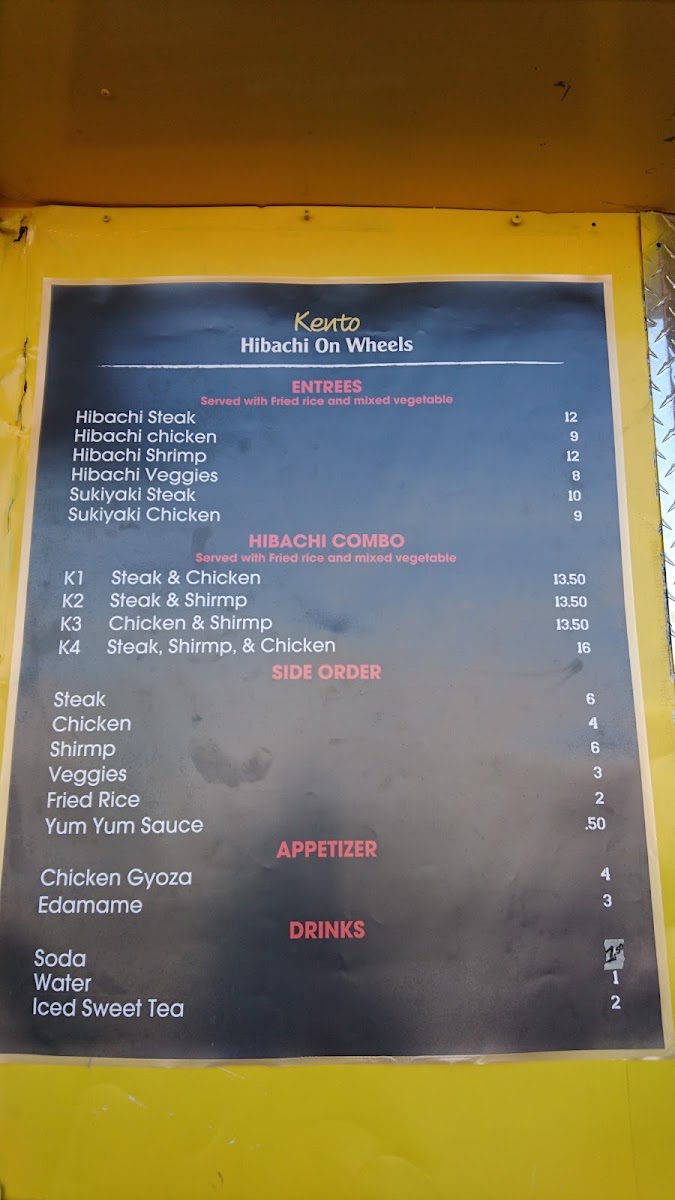 Kentochi Hibachi On Wheels menu board