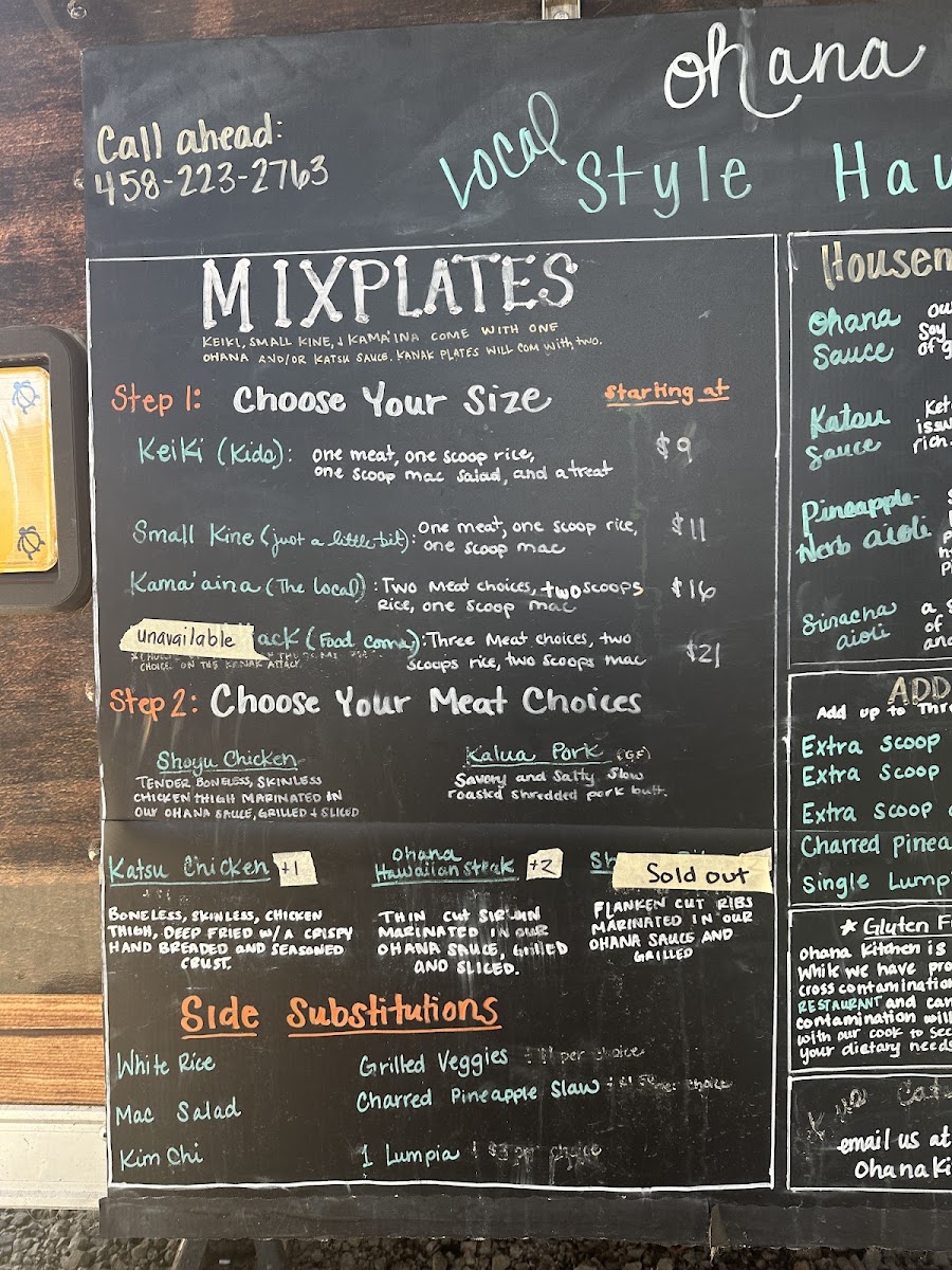 Ohana Kitchen menu board