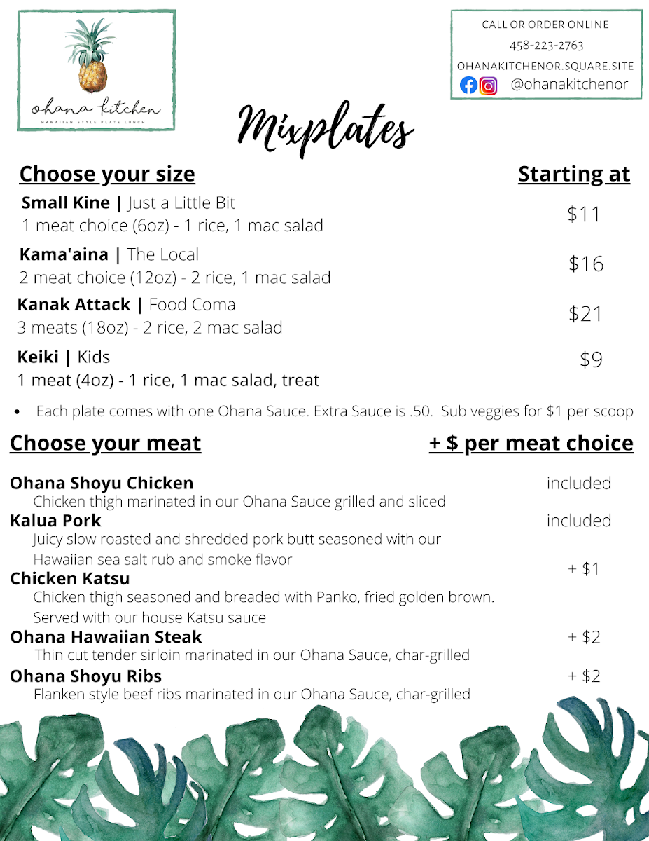 Ohana Kitchen menu board
