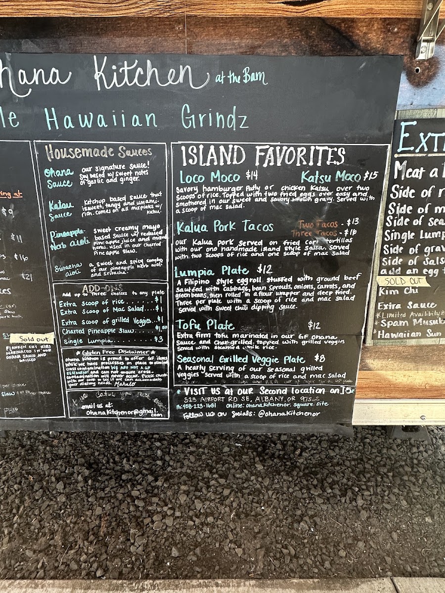Ohana Kitchen menu board