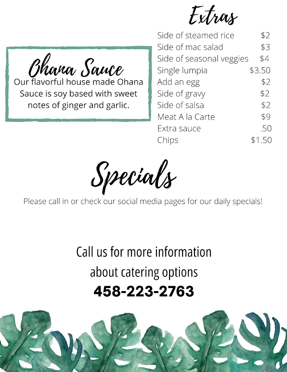 Ohana Kitchen menu board