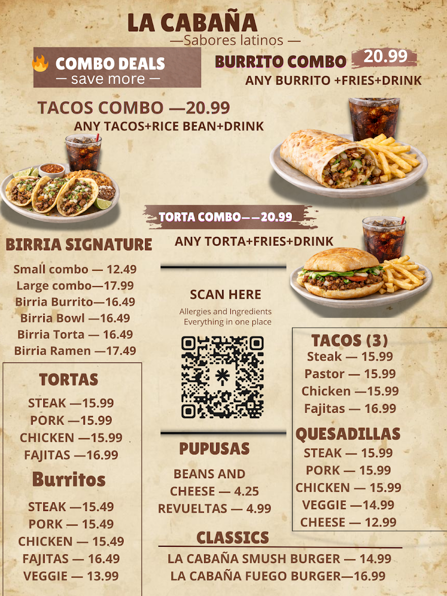 La Cabaña Foodtruck menu board