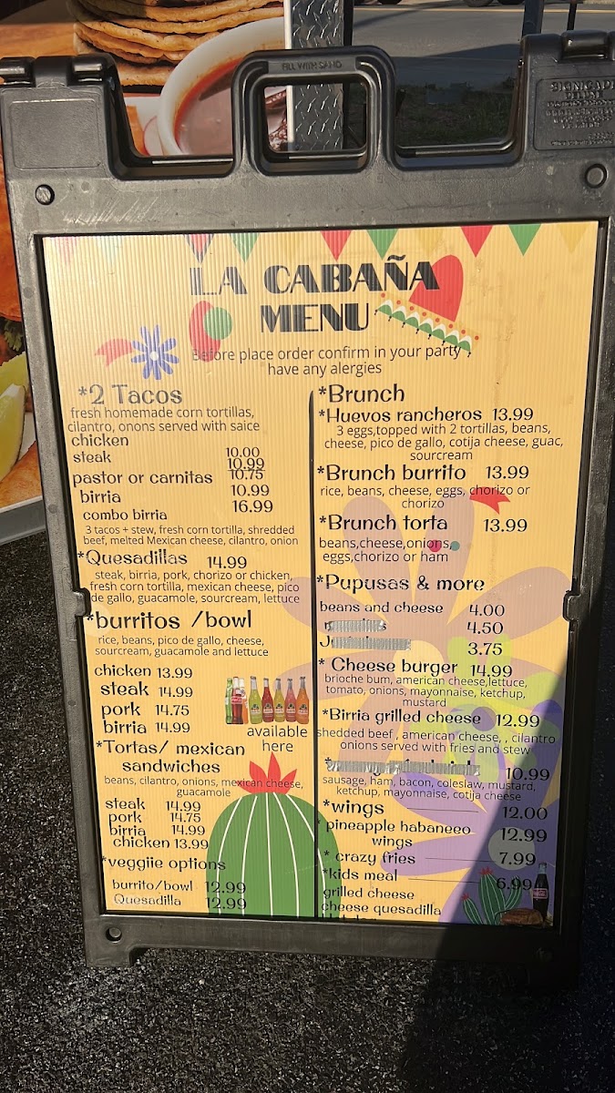 La Cabaña Foodtruck menu board