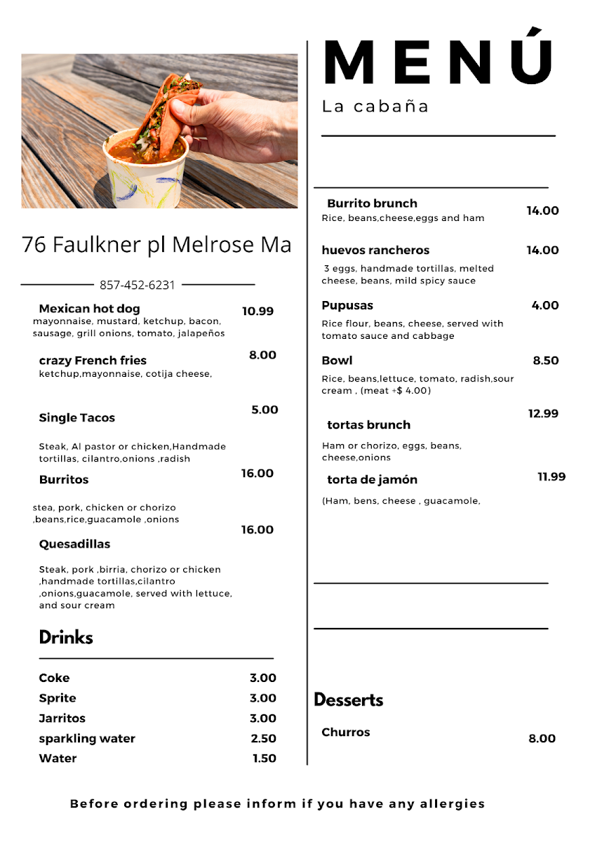 La Cabaña Foodtruck menu board