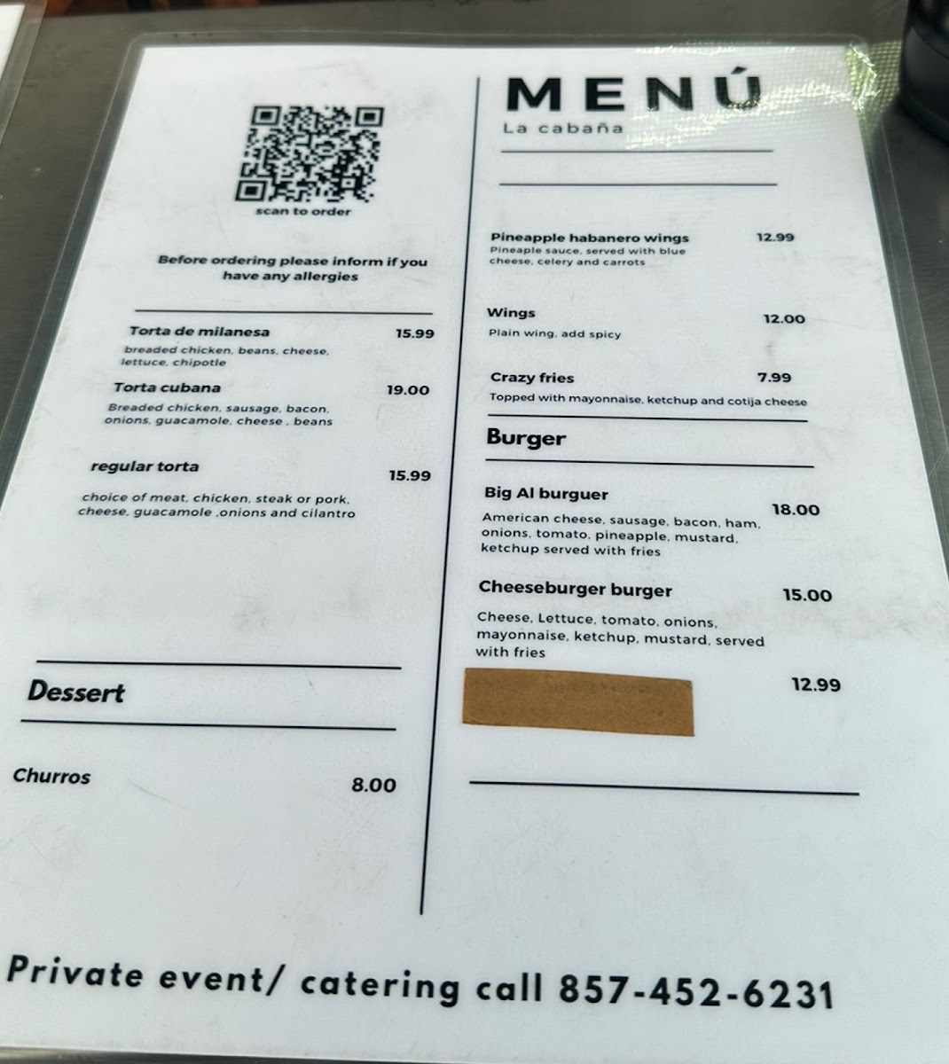 La Cabaña Foodtruck menu board