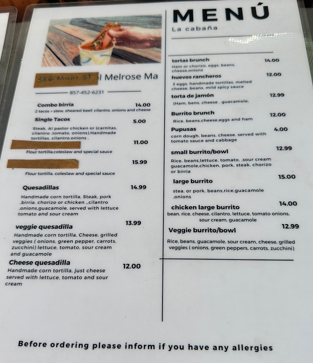 La Cabaña Foodtruck menu board