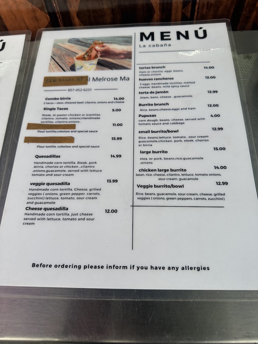 La Cabaña Foodtruck menu board