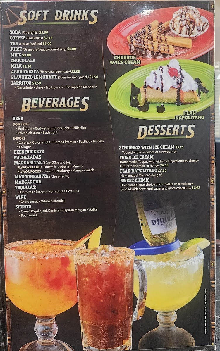 Tu Casa 2 Mexican Restaurant menu board