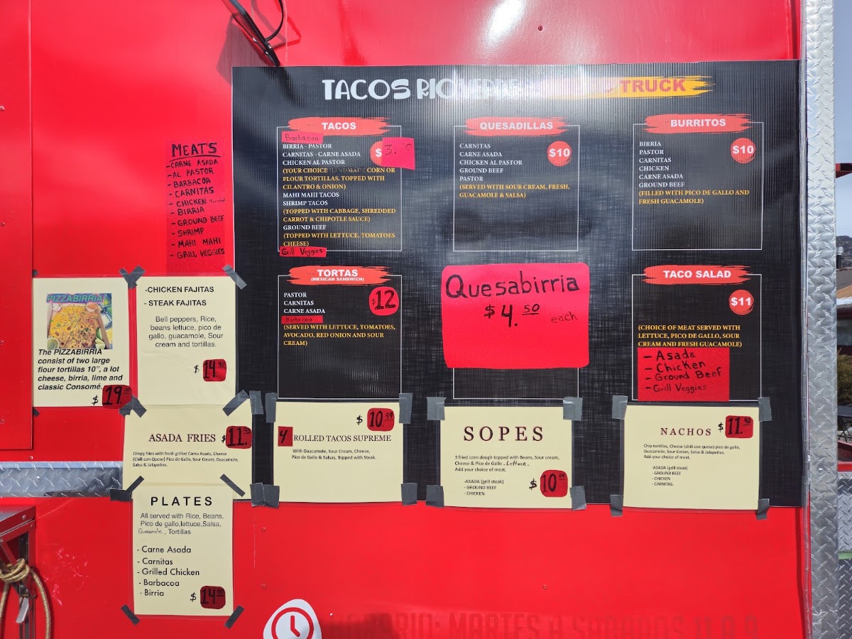 Tacos Rioverde menu board