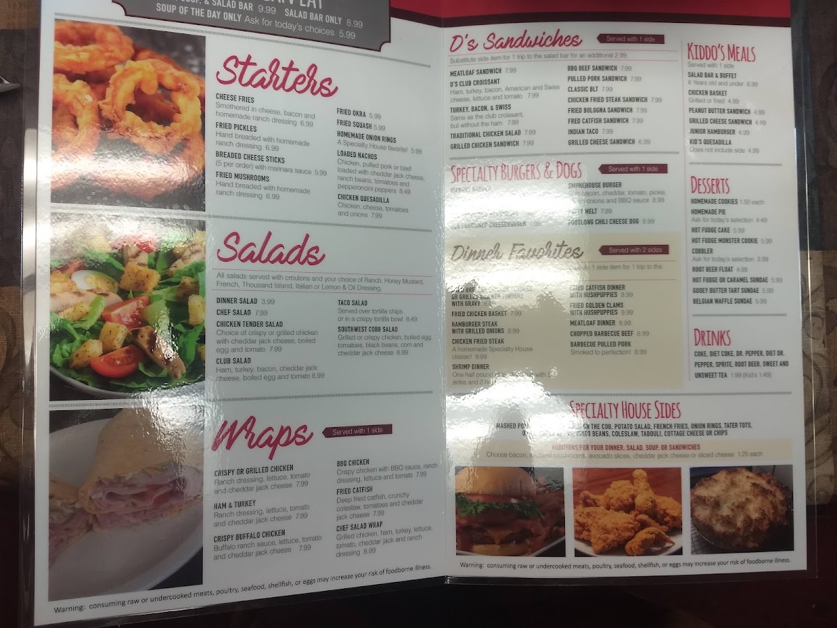 D's Specialty House and Catering menu board