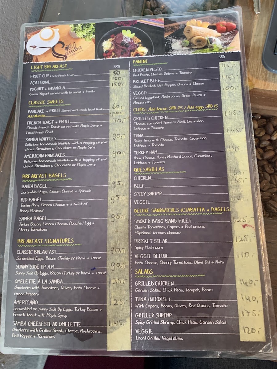 Samba Cafe menu board