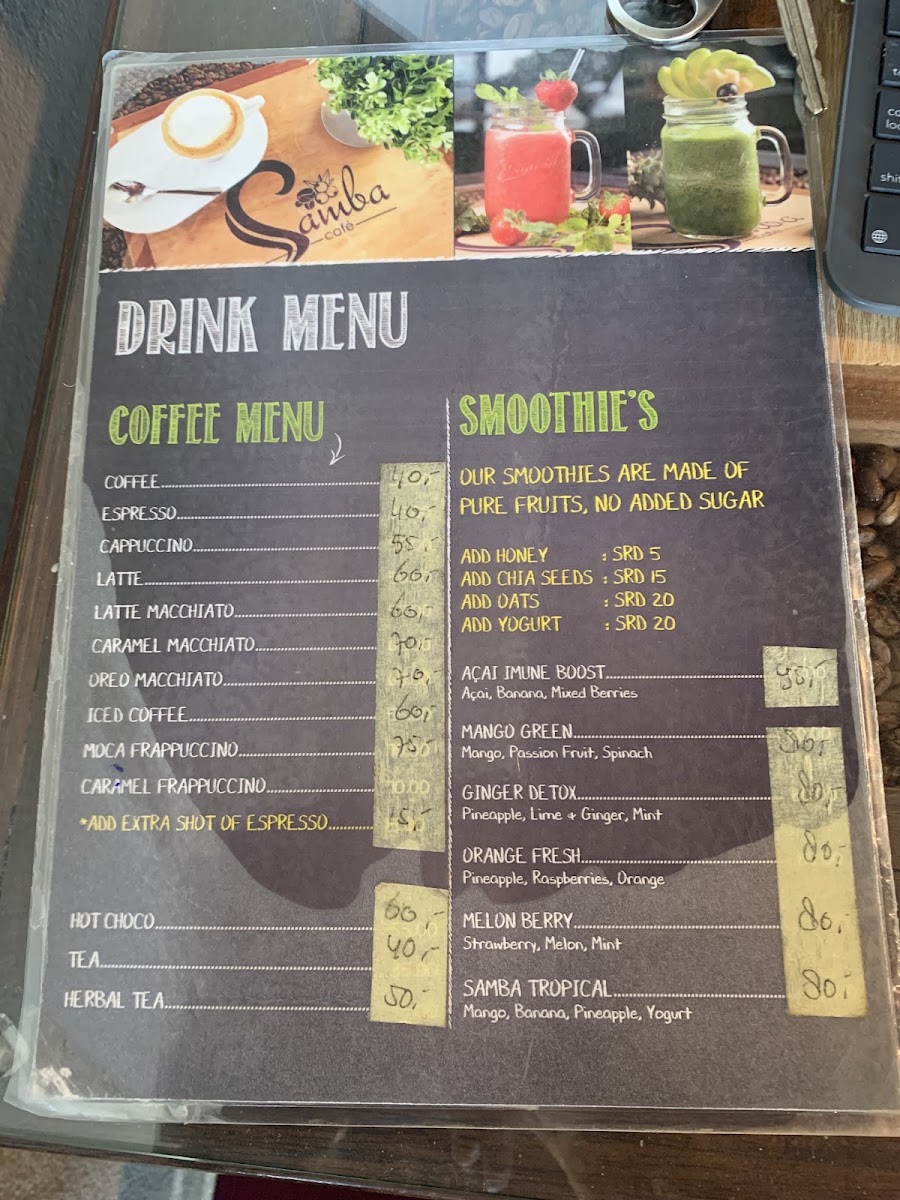 Samba Cafe menu board