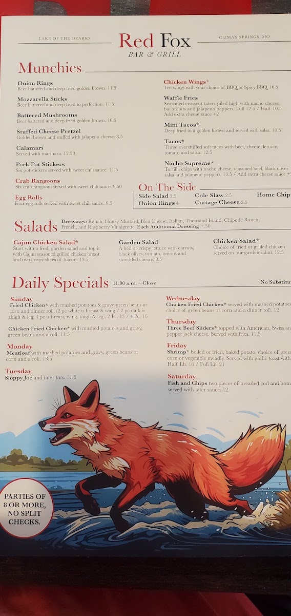Red Fox, Lake Of The Ozarks menu board