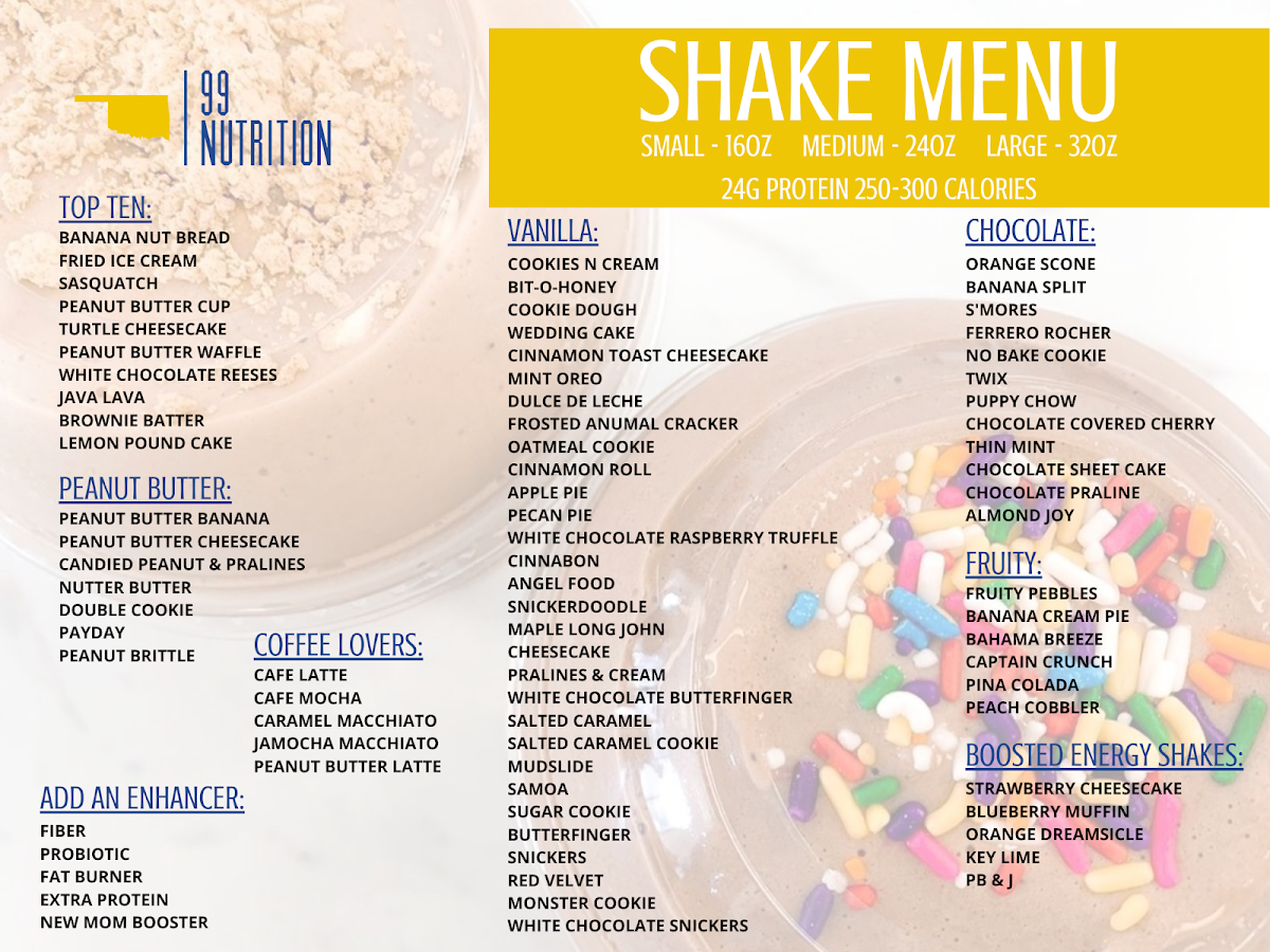 99 Nutrition menu board