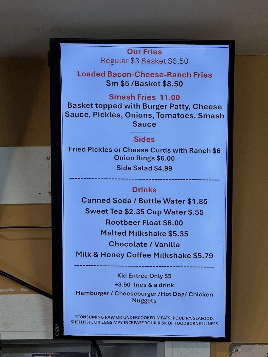 C.J.'s Roadside menu board