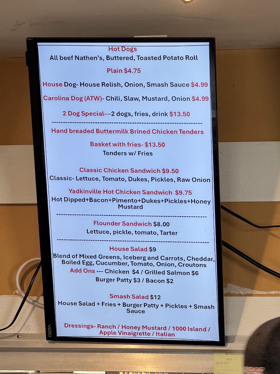 C.J.'s Roadside menu board