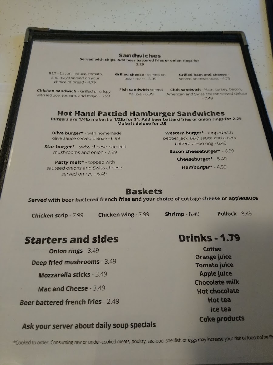 Northstar Cafe LLC menu board
