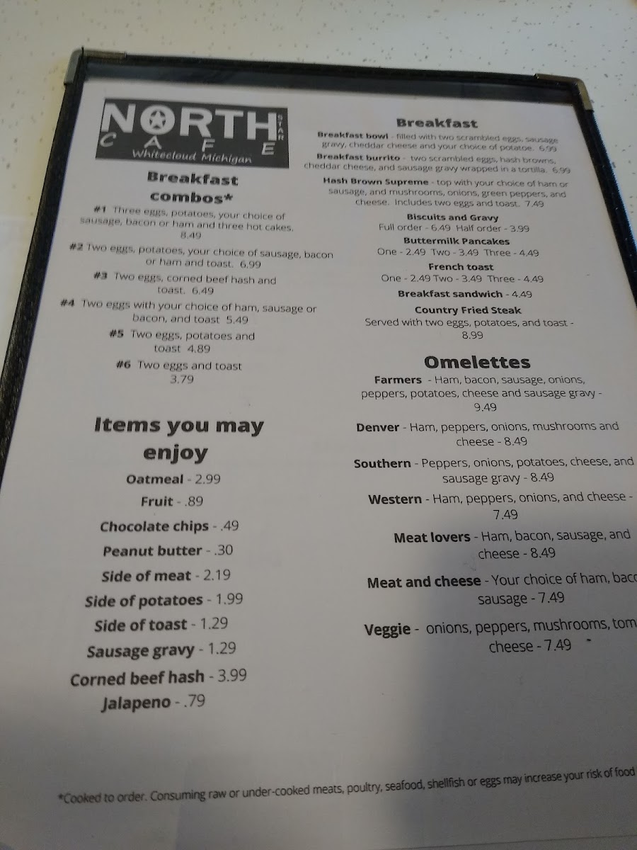 Northstar Cafe LLC menu board