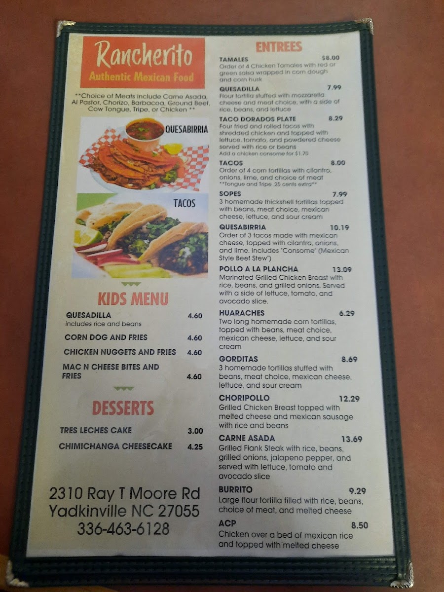 Rancherito | Mexican menu board