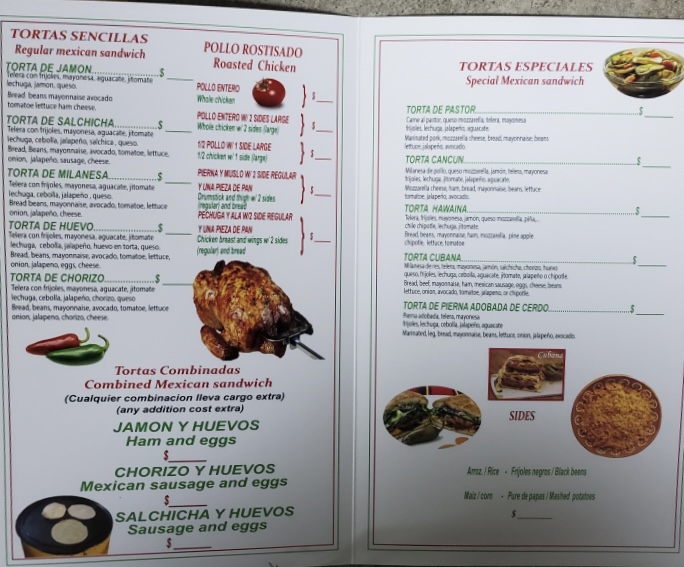 Tortería y Rosticería Edy menu board