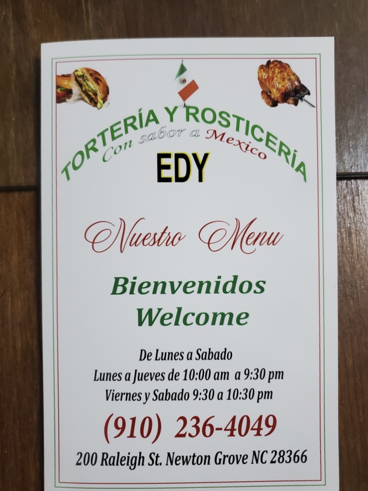 Tortería y Rosticería Edy menu board