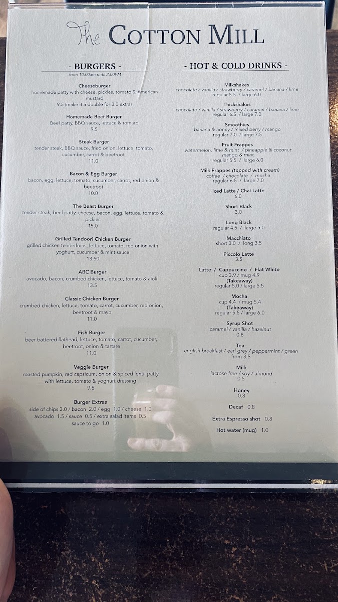 The Cotton Mill Gladstone menu board
