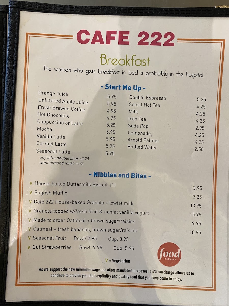Cafe 222 menu board