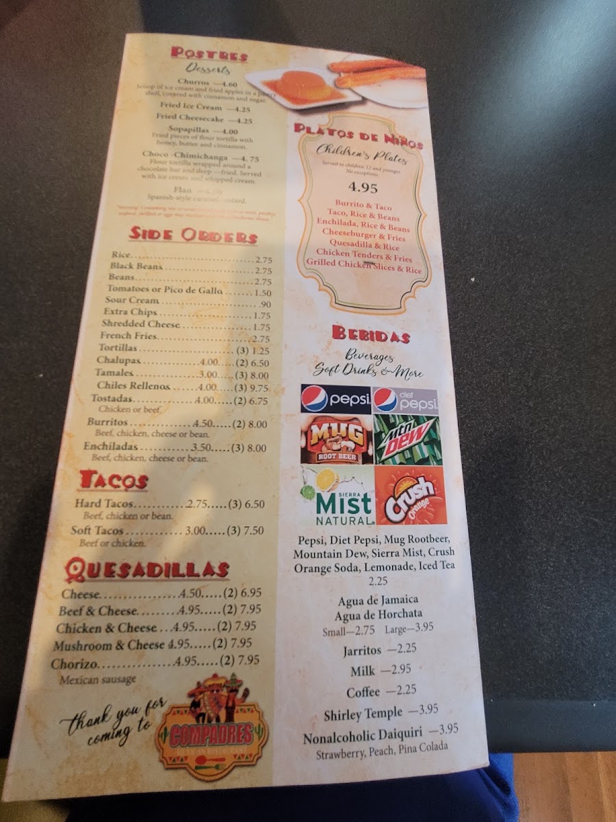 Compadres menu board