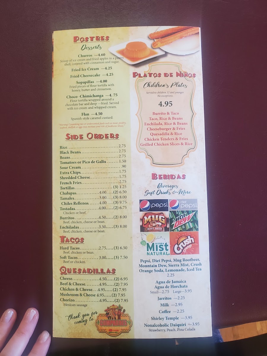 Compadres menu board
