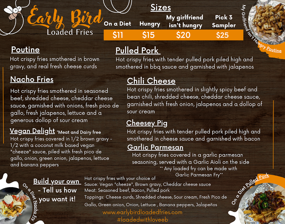 Early Bird Loaded Fries menu board