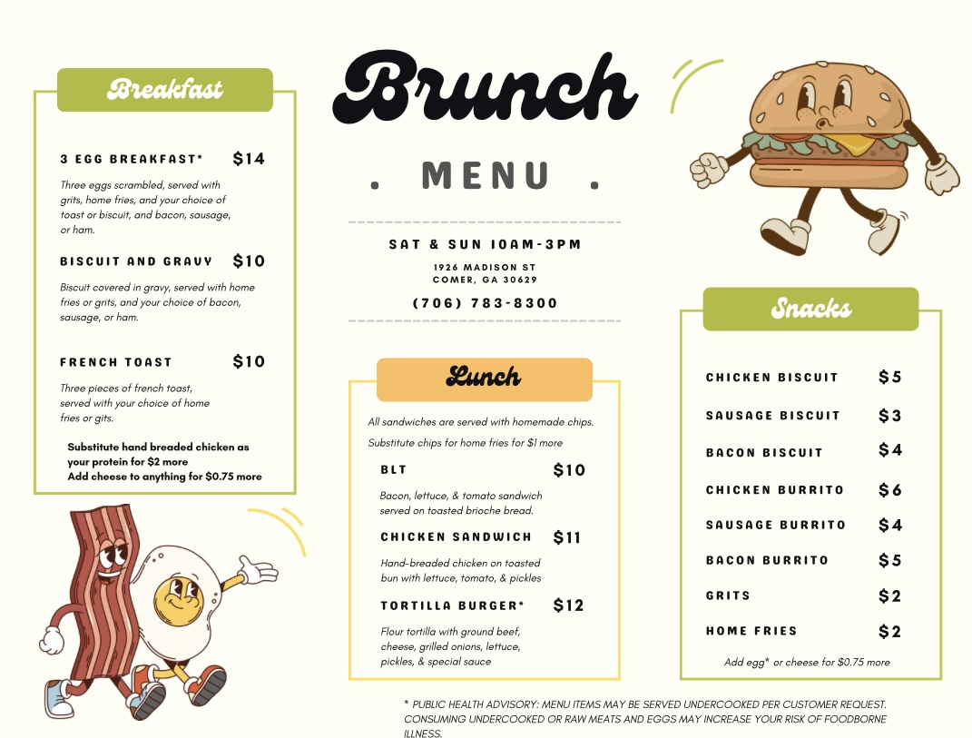 Southern Drawl Bar & Grille menu board