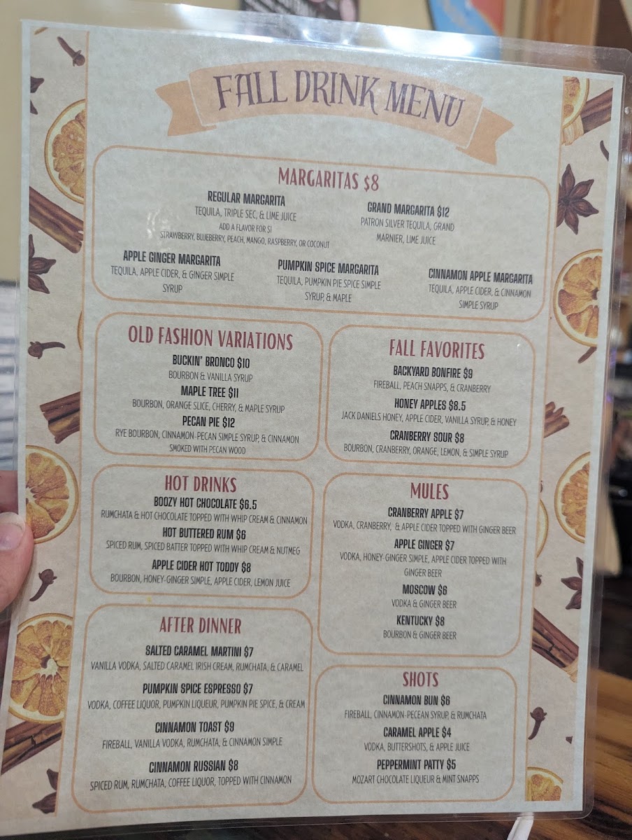 Southern Drawl Bar & Grille menu board