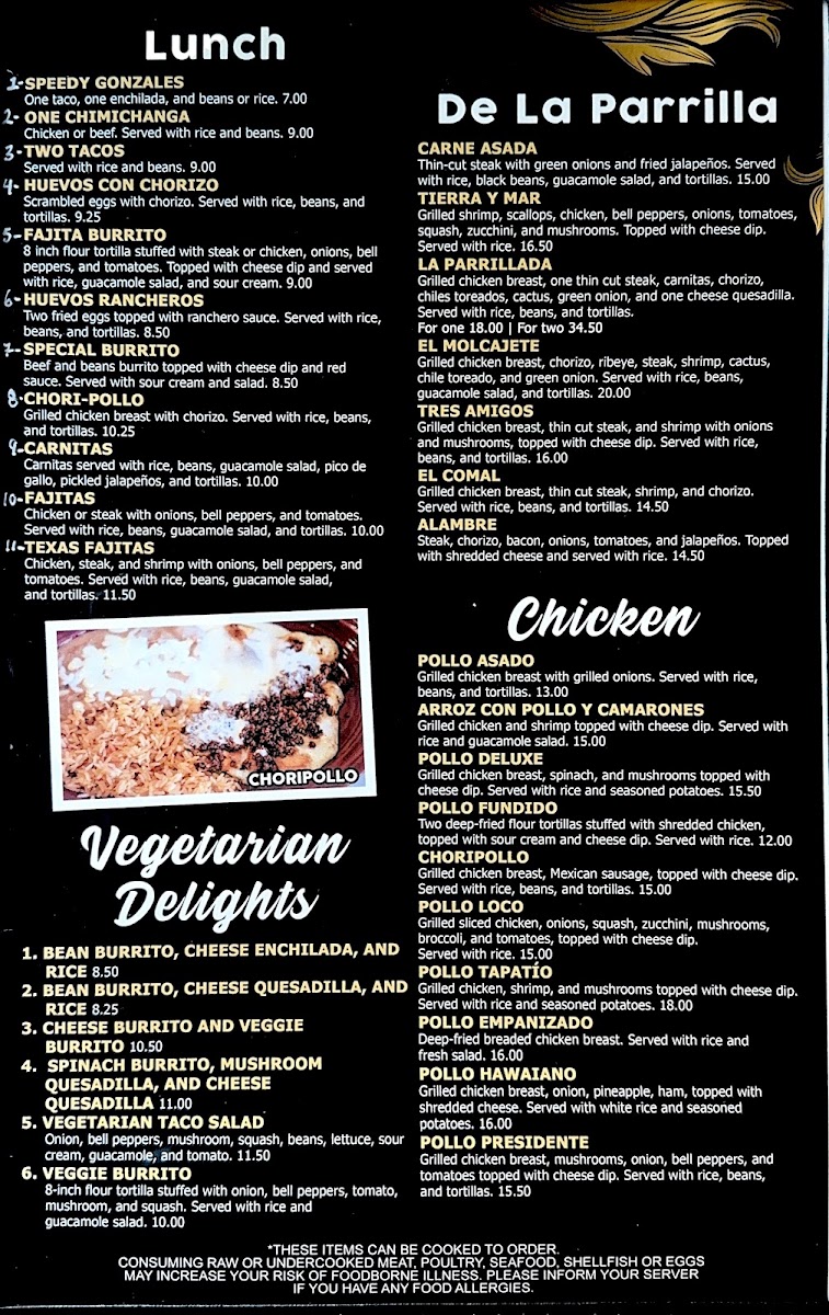 El Marinero Mexican Food & Seafood Restaurant menu board