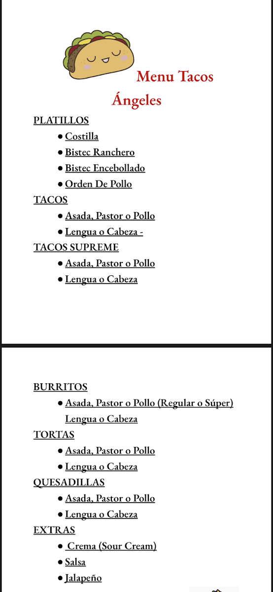 Tacos La Doña #1 menu board