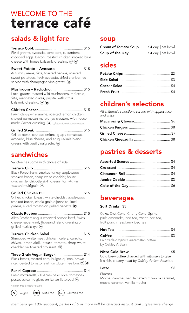 Terrace Cafe at CAM menu board