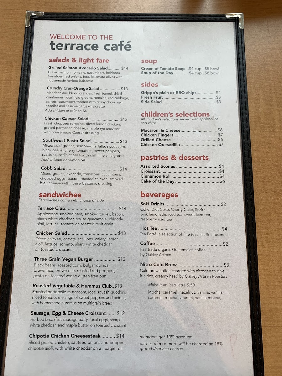 Terrace Cafe at CAM menu board