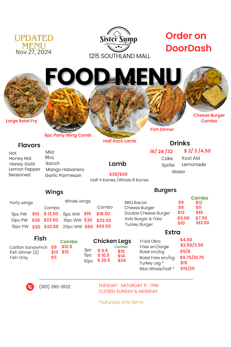 Sister Sump menu board