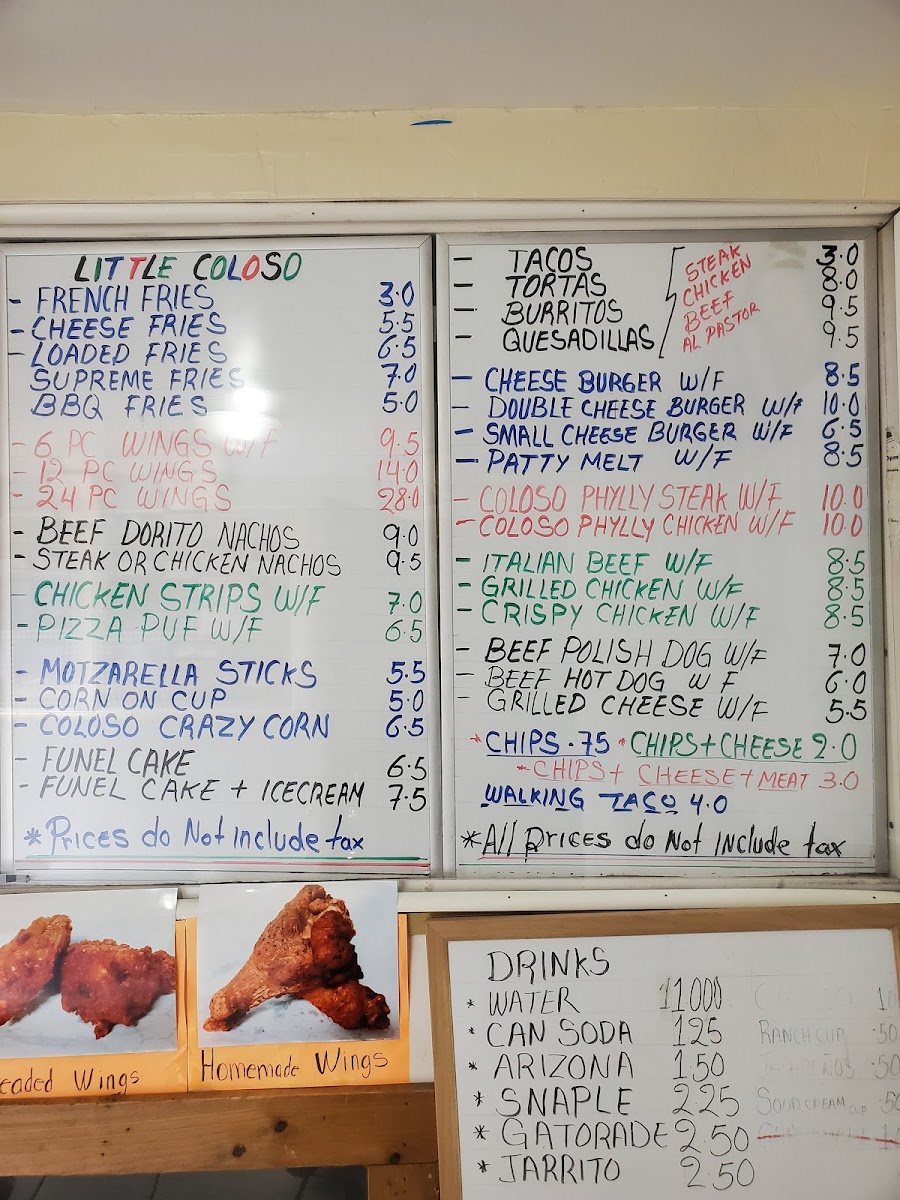 Little Coloso Grill menu board